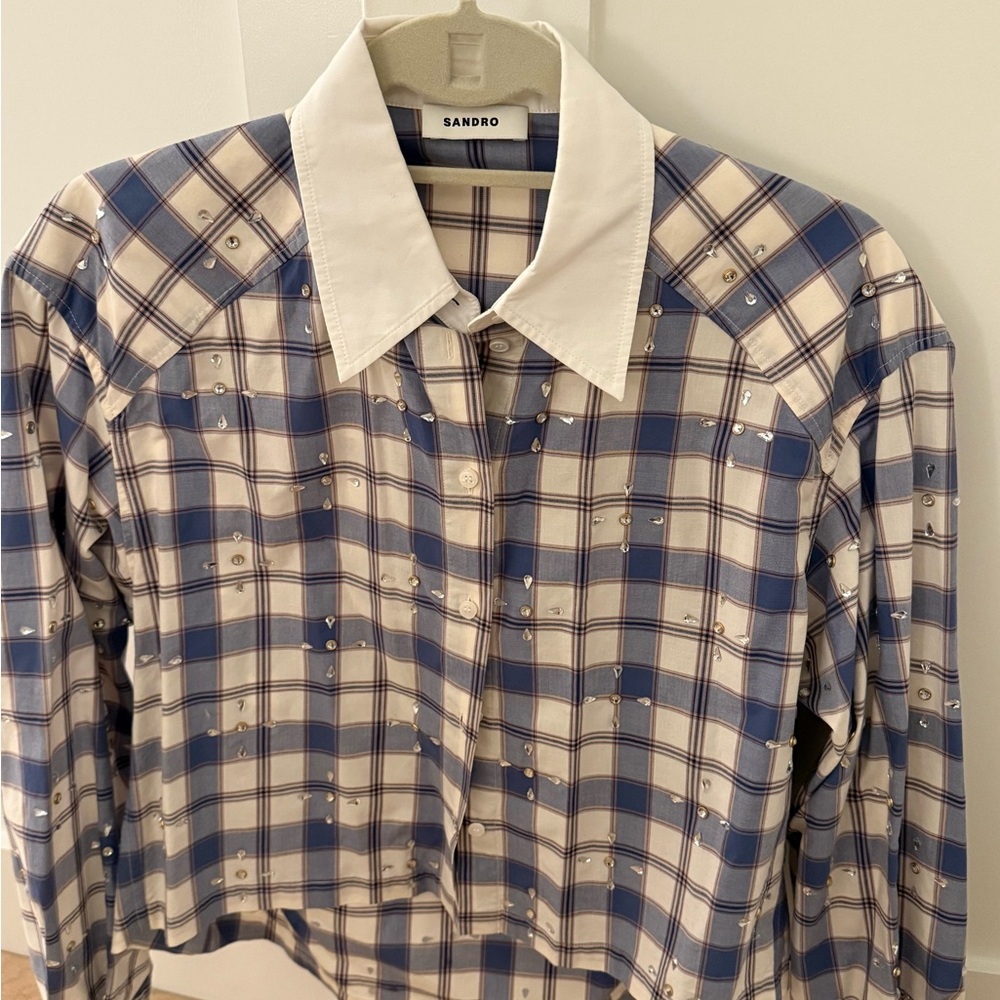 Sandro Checkered Shirt with White Collar